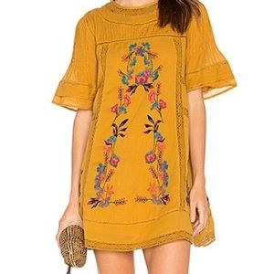 NWT Free People Perfectly Victorian Embroidered Mini Dress Amber Glow size Med
